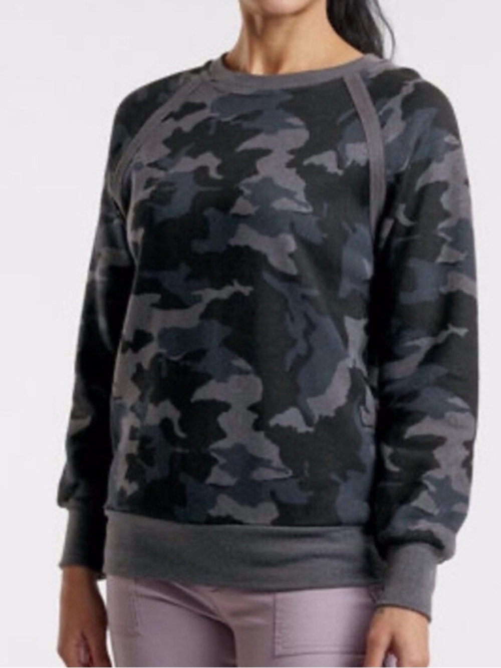 prAna Cozy Up Sweatshirt blue and gray camo Women’s Size Medium